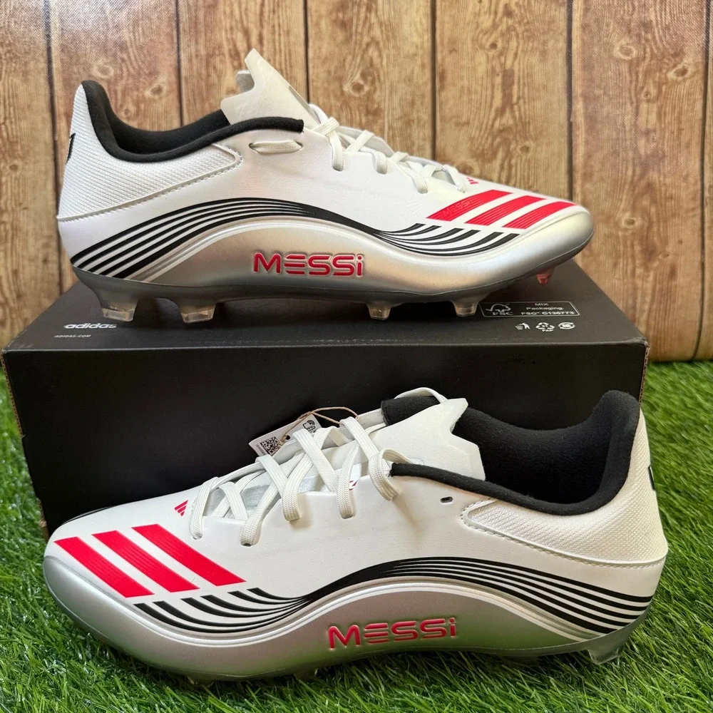 Adidas F50 Messi League Soccer Cleats Mens Size 9 White Lucid Red Silver